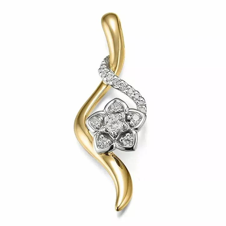 blomst diamant anheng i 14 karat gull og hvitt gull 0,187 ct