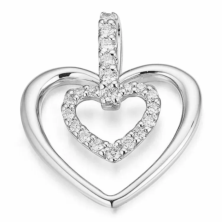 Hjerte diamant anheng i 14 karat hvitt gull 0,199 ct