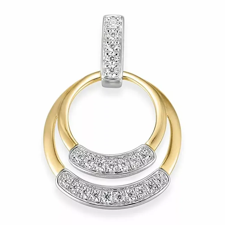 rundt diamant anheng i 14 karat gull og hvitt gull 0,216 ct