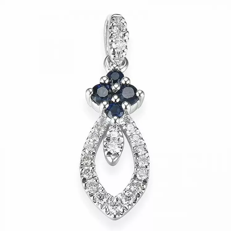 blå safir diamantanheng i 14 karat hvitt gull 0,125 ct