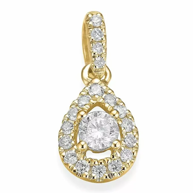 Dråpeformet diamant anheng i 14 karat gull 0,12 ct 0,105 ct