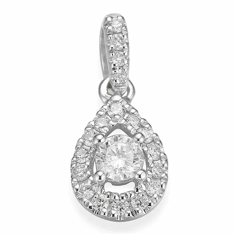 Dråpeformet diamant anheng i 14 karat hvitt gull 0,12 ct 0,105 ct