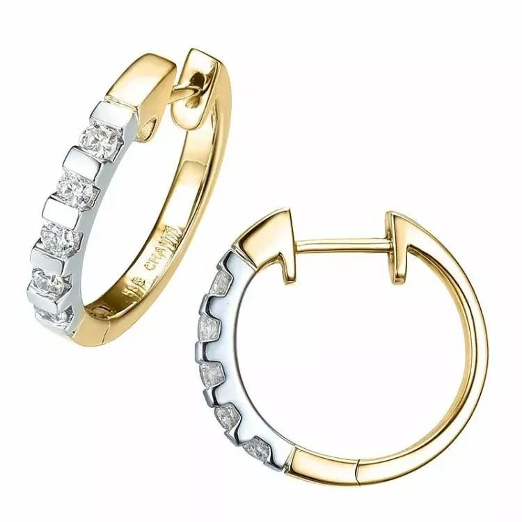 16 mm diamant creol i 14 karat gull og hvitt gull med diamant