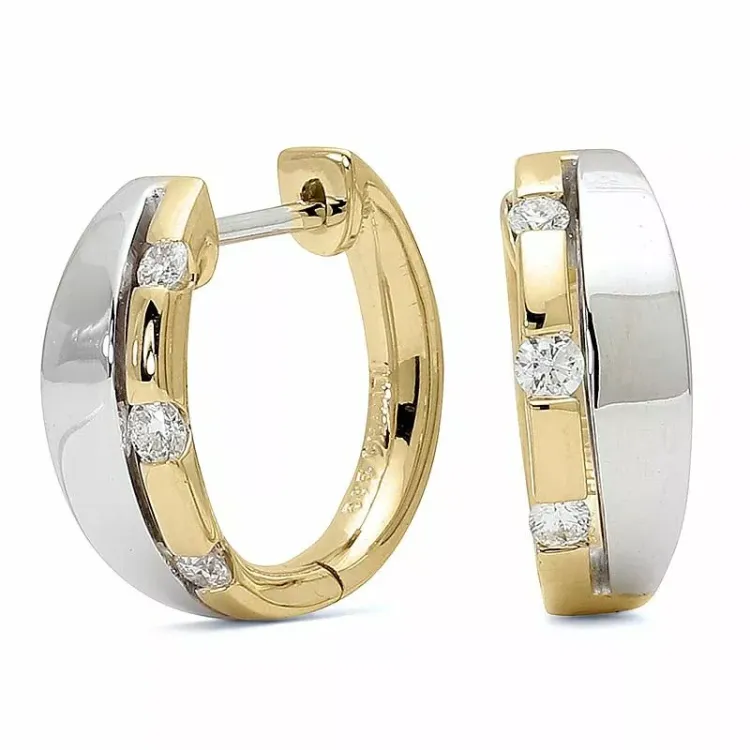 13 mm creol i 14 karat gull og hvitt gull med diamant