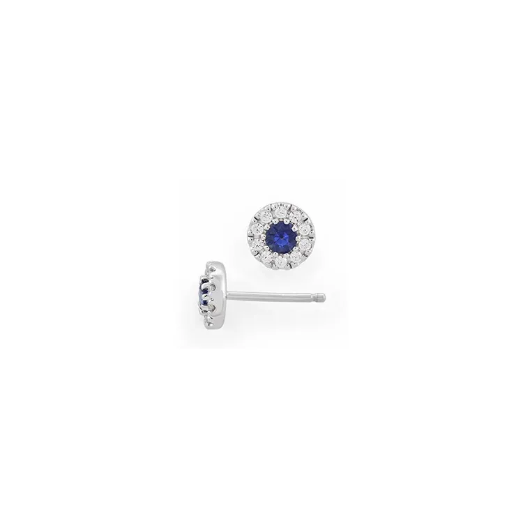 runde safir diamantøredobb i 14 karat hvitt gull med safir og diamant