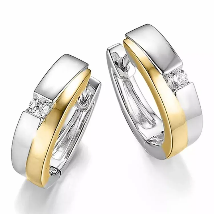 14 mm diamant creol i 14 karat gull og hvitt gull med diamant