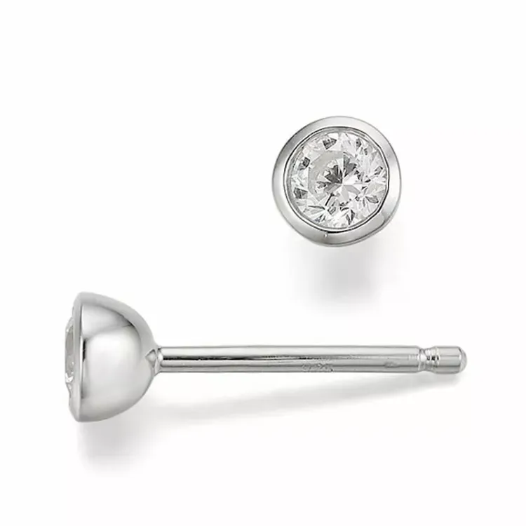 runde diamant solitaireørepynt i 14 karat hvitt gull med diamant