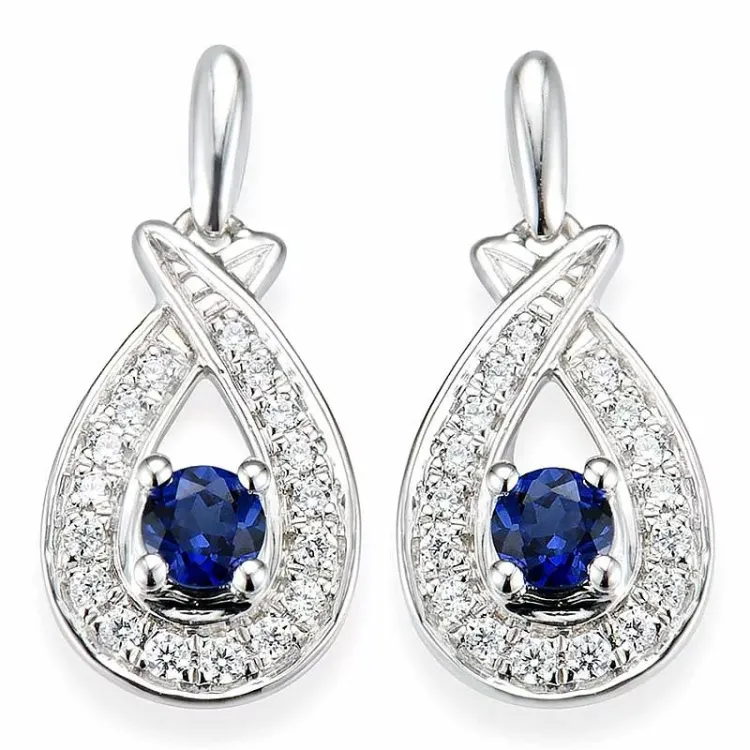 dråpe safir diamantøredobb i 14 karat gull med diamant og safir