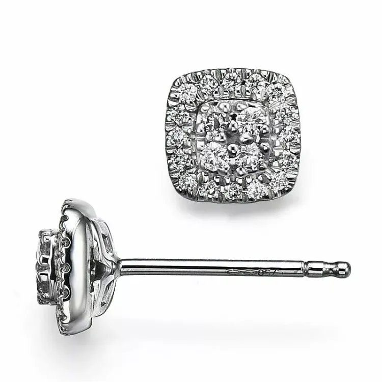 firkantet briljantøredobb i 14 karat hvitt gull med diamant