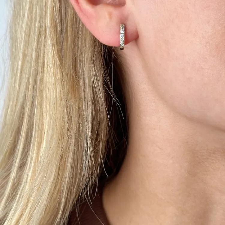 12 mm diamant creol i 14 karat gull med diamant 
