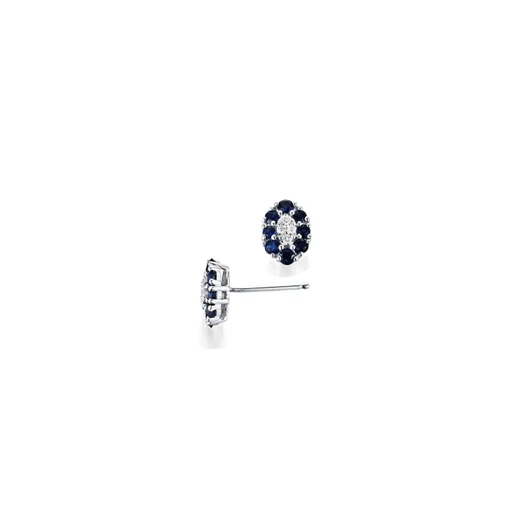 ovale safir diamantøredobb i 14 karat hvitt gull med safir og diamant