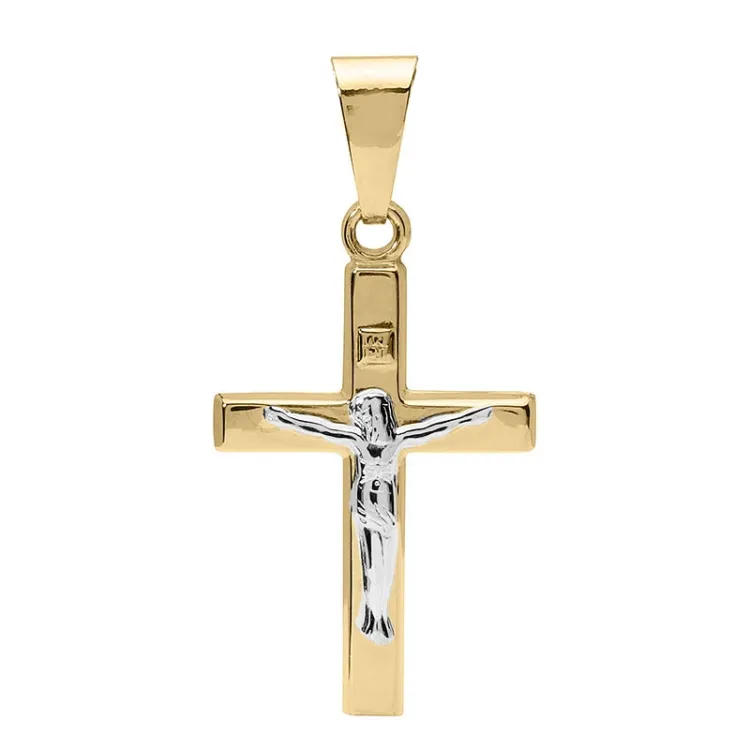 kolleksjonsprøve kors med Jesus anheng i 9 karat gull og hvitt gull