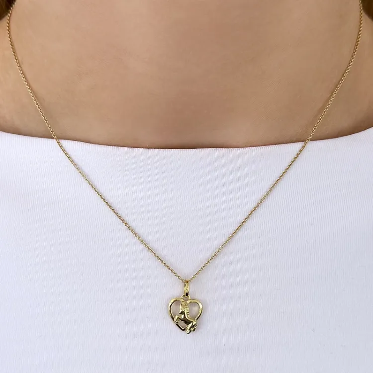 Hjerte hester anheng i 9 karat gull