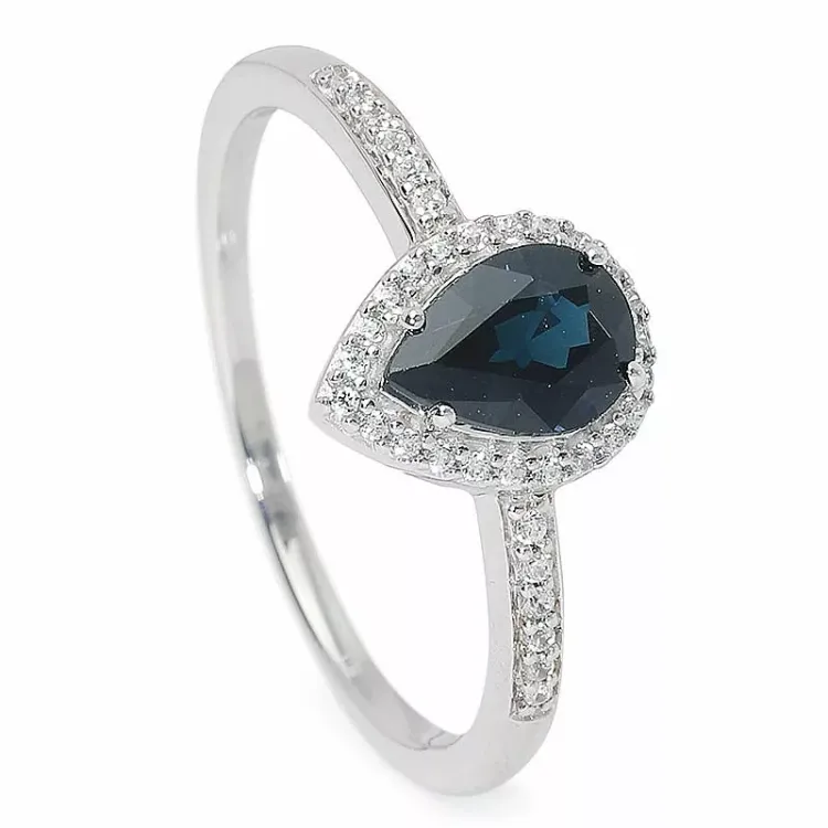 Elegant dråpe safir ring i 9 karat hvitt gull
