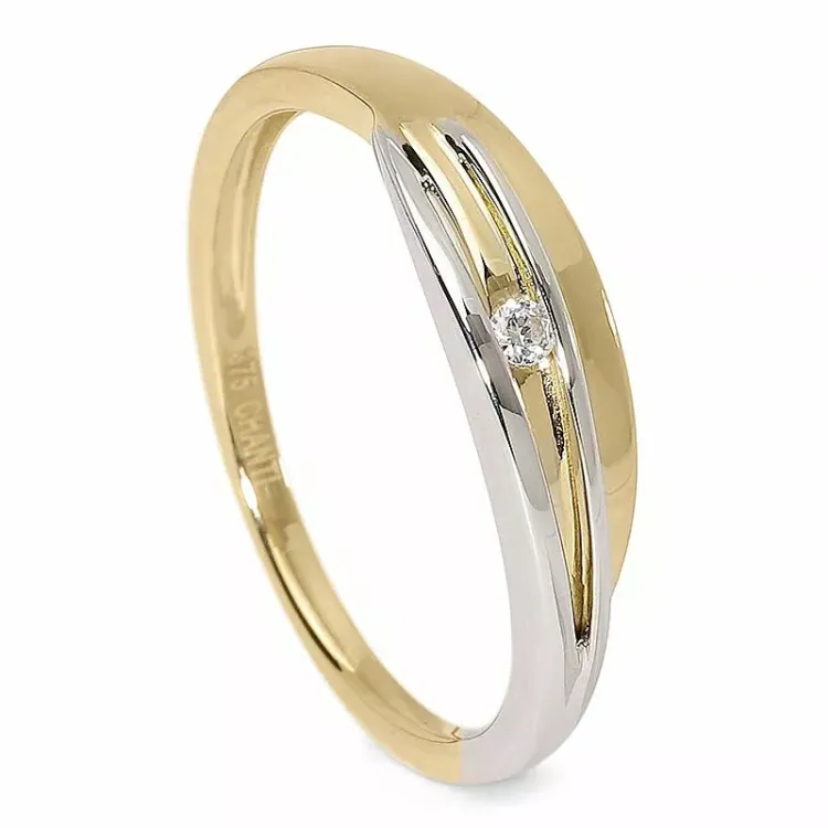 blank zirkon ring i 9 karat gull og hvitt gull