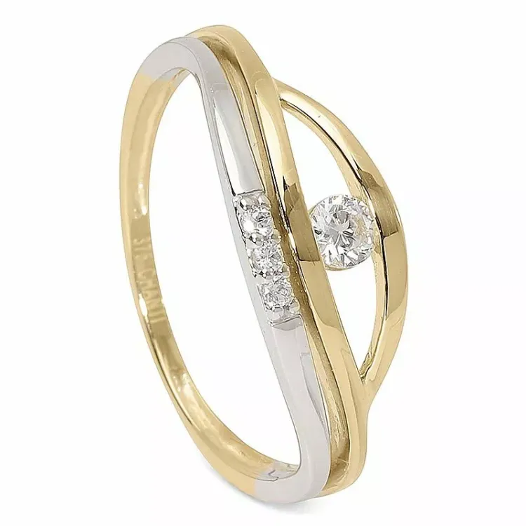hvit zirkon gull ring i 9 karat gull og hvitt gull