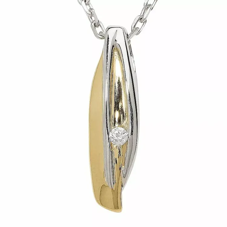 Abstrakt zirkon anheng i 9 karat gull med rhodium