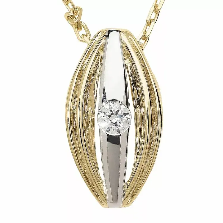 hvit zirkon anheng i 9 karat gull med rhodium