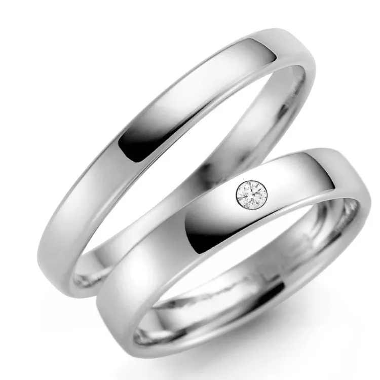 3 og 4 mm gifteringer i 9 karat hvitt gull 0,03 ct - par