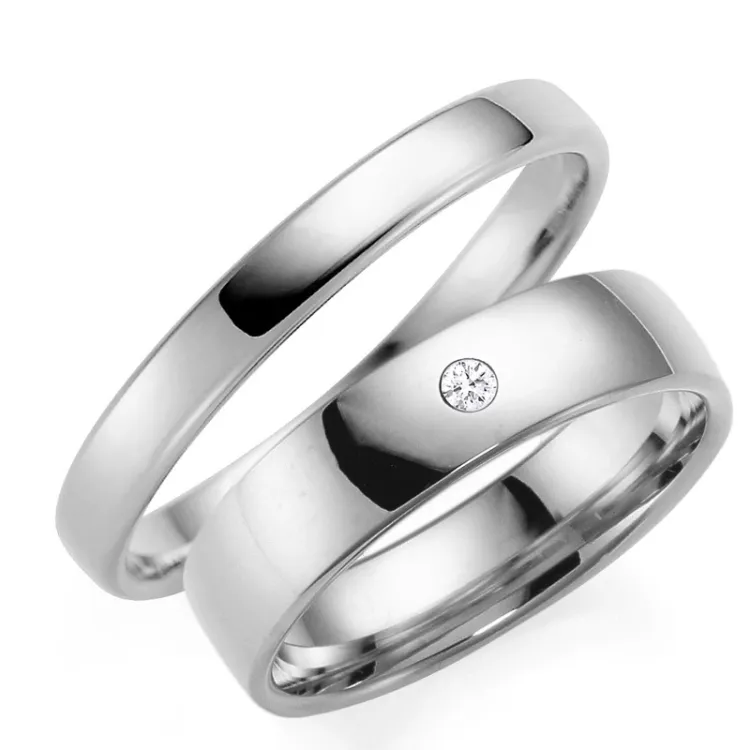 3 og 5 mm gifteringer i 14 karat hvitt gull 0,03 ct - par