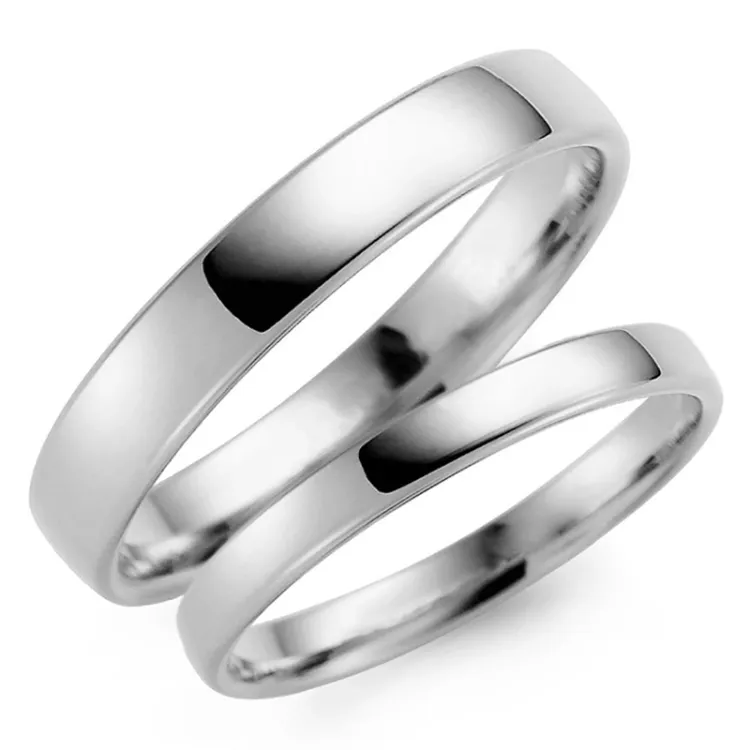 4 og 3 mm gifteringer i 9 karat hvitt gull - par