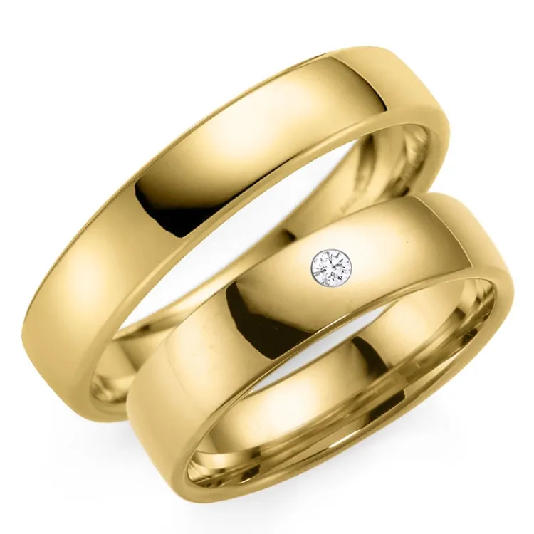 4 og 5 mm gifteringer i 14 karat gull 0,03 ct - par