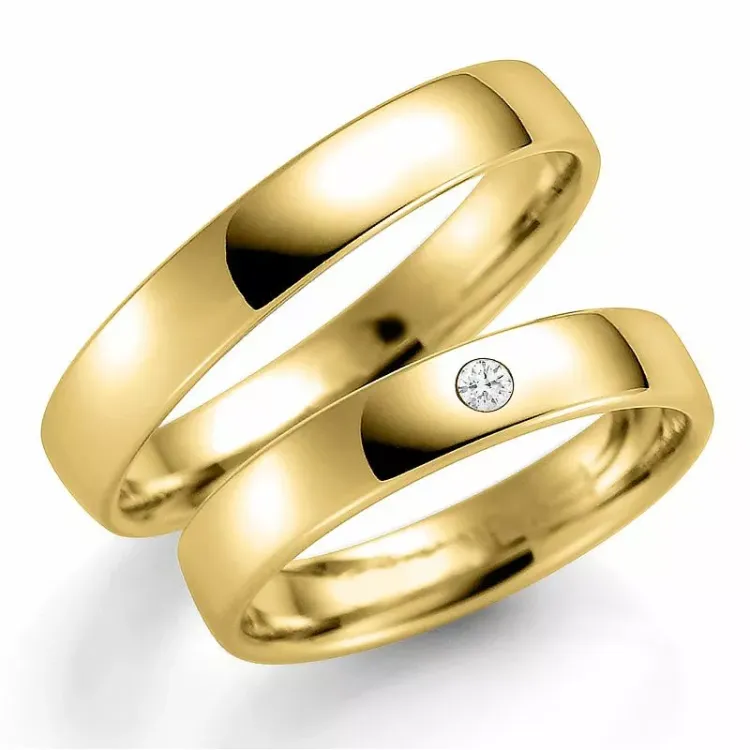 4 mm gifteringer i 9 karat gull 0,03 ct - par