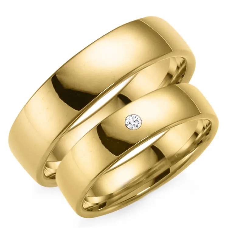 5 og 6 mm gifteringer i 14 karat gull 0,03 ct - par