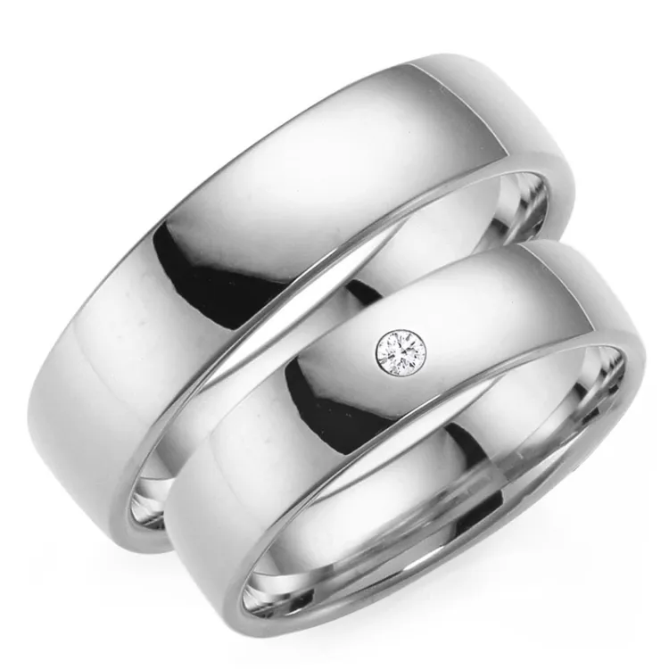 5 og 6 mm gifteringer i 14 karat hvitt gull 0,03 ct - par