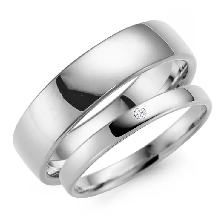 6 og 3 mm gifteringer i 14 karat hvitt gull 0,02 ct - par