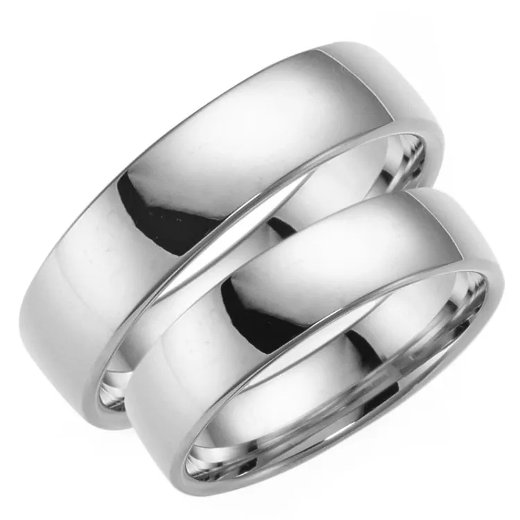 6 og 5 mm gifteringer i 14 karat hvitt gull - par