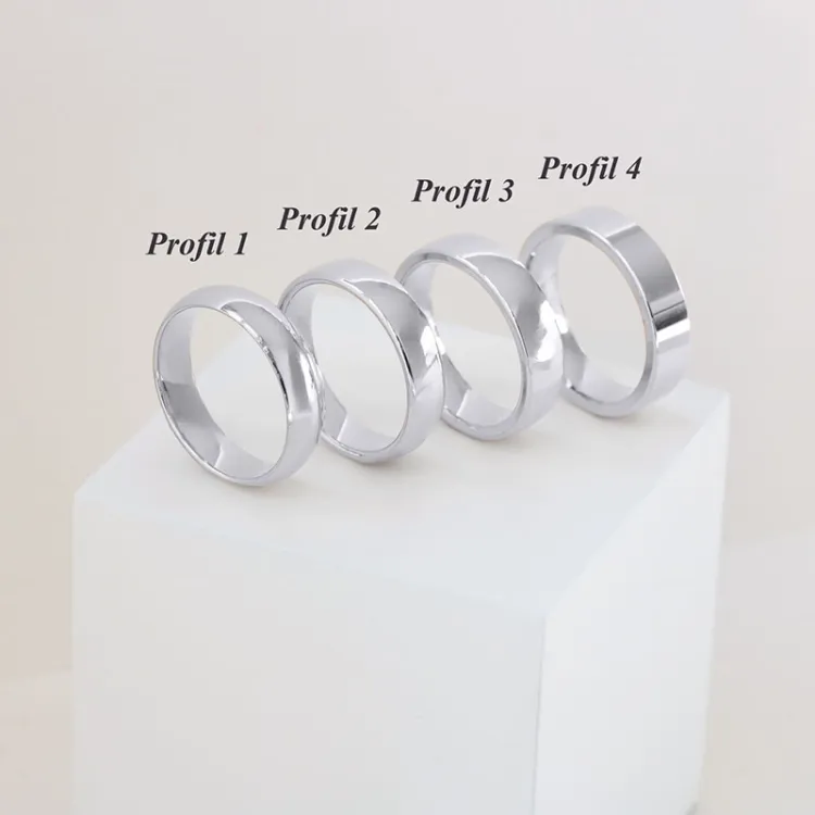 6 og 5 mm gifteringer i 9 karat hvitt gull - par