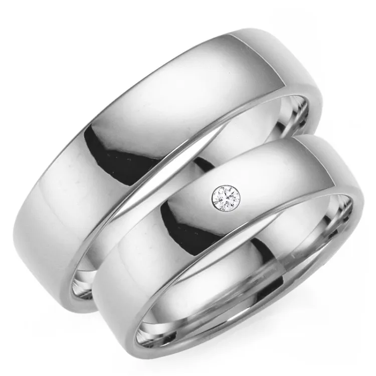 6 mm gifteringer i 14 karat hvitt gull 0,03 ct - par