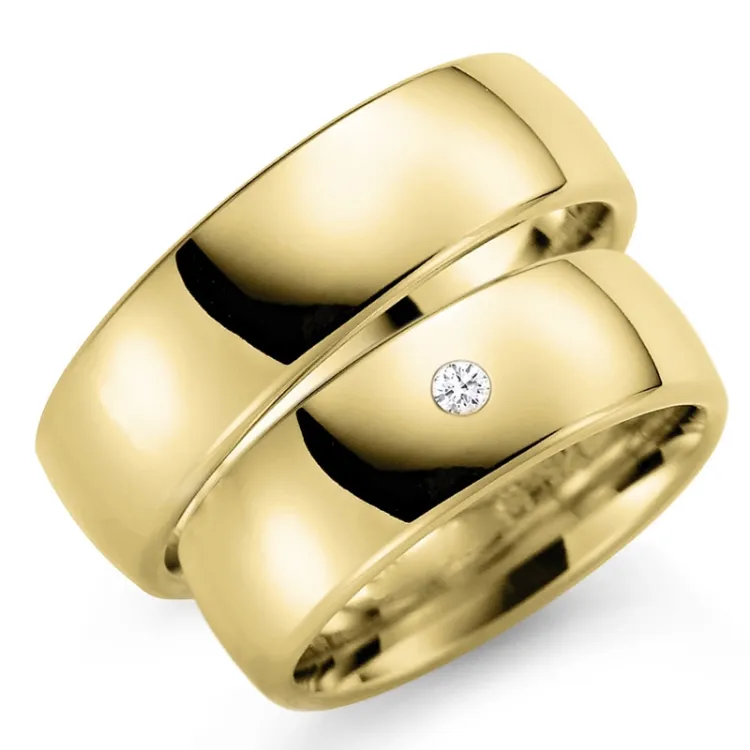 7 mm gifteringer i 14 karat gull 0,03 ct - par