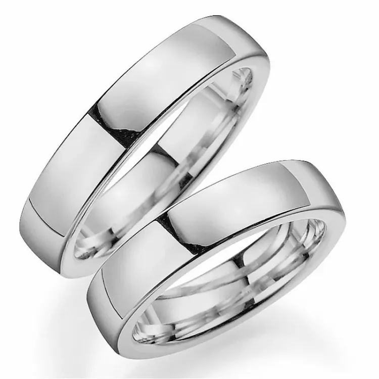 5 mm gifteringer i 14 karat hvitt gull - par