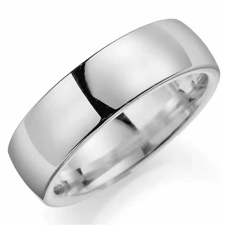 Bred 7 mm giftering i 14 karat hvitt gull