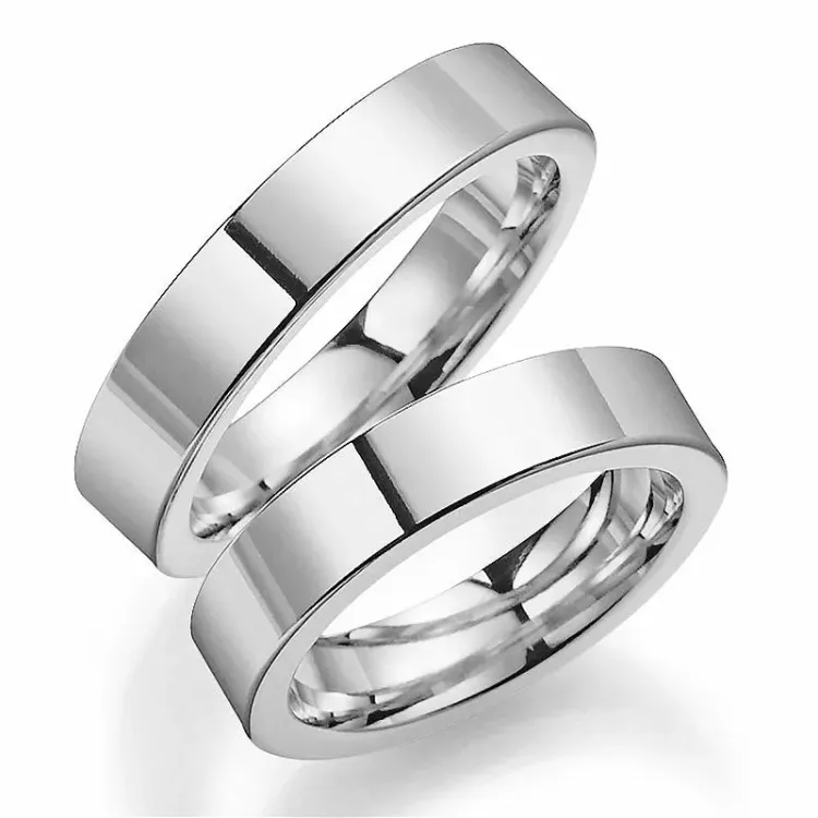 5 mm gifteringer i 14 karat hvitt gull - par