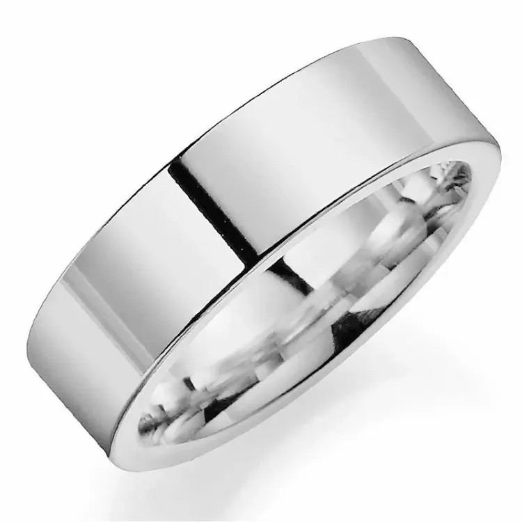 Bred 7 mm giftering i 14 karat hvitt gull