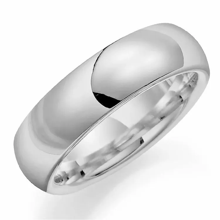 Bred 7 mm giftering i 14 karat hvitt gull