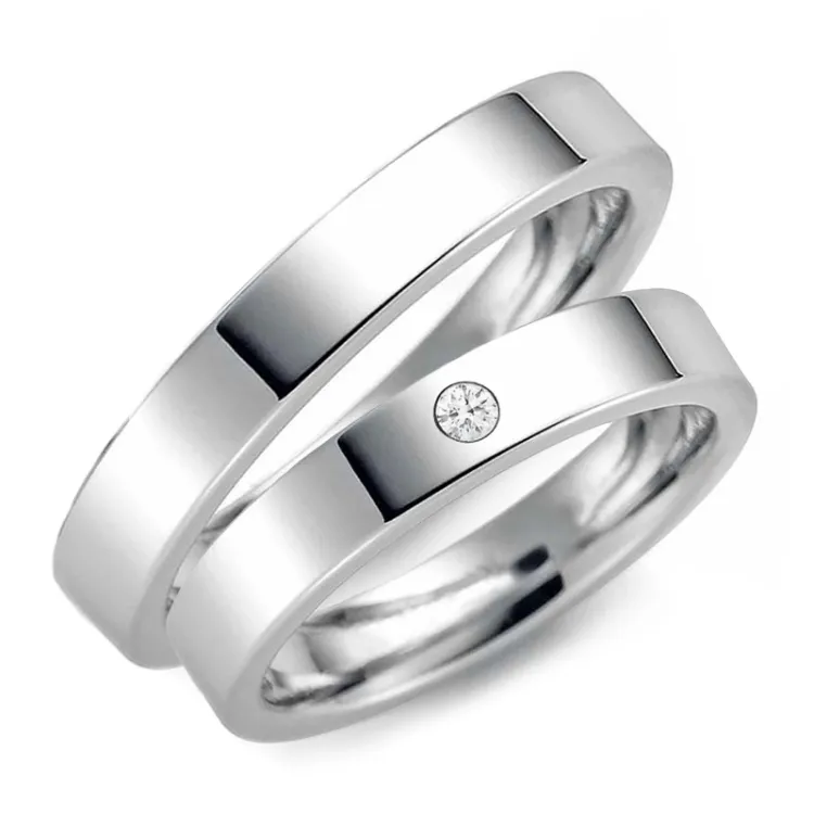 3 og 4 mm diamant gifteringer i 9 karat hvitt gull - par