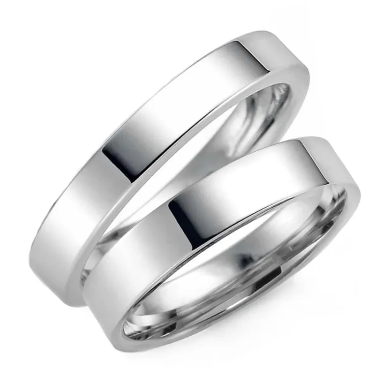 3 og 5 mm gifteringer i 9 karat hvitt gull - par