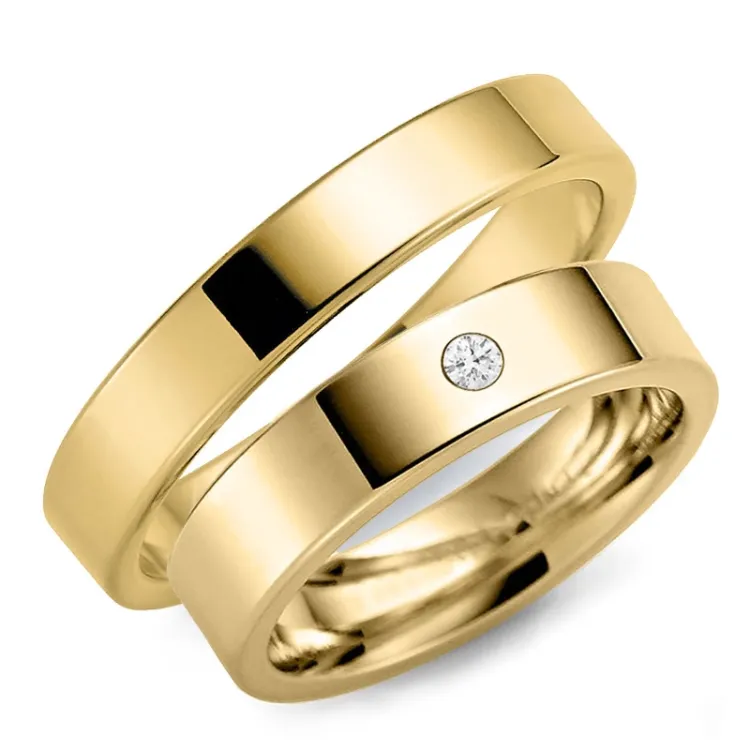 4 og 5 mm diamant gifteringer i 14 karat gull - par