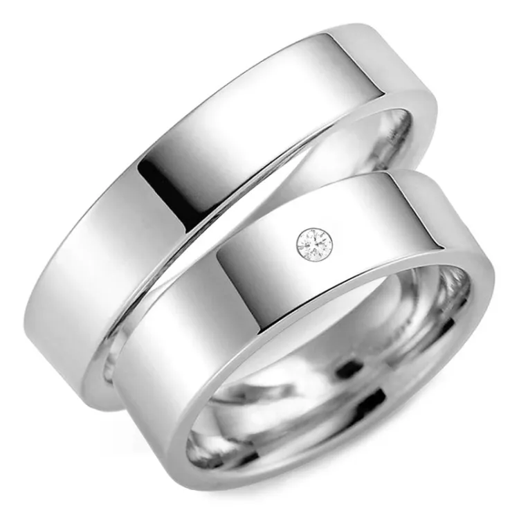 5 og 6 mm diamant gifteringer i 9 karat hvitt gull - par