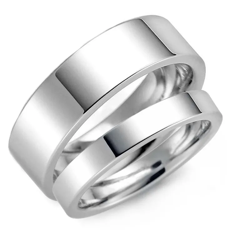 6 og 3 mm gifteringer i 14 karat hvitt gull - par