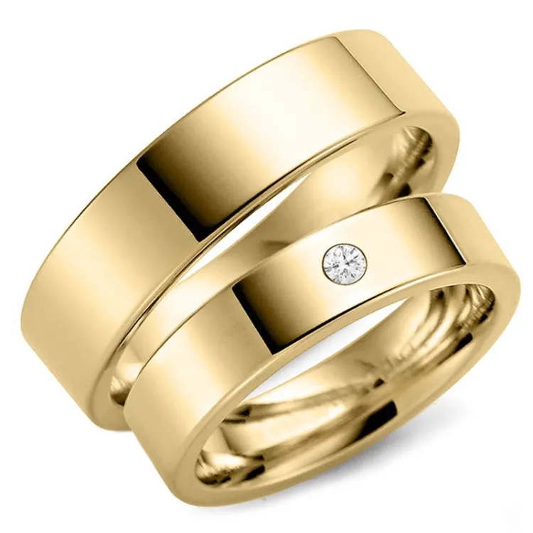 6 og 5 mm gifteringer i 14 karat gull 0,03 ct - par