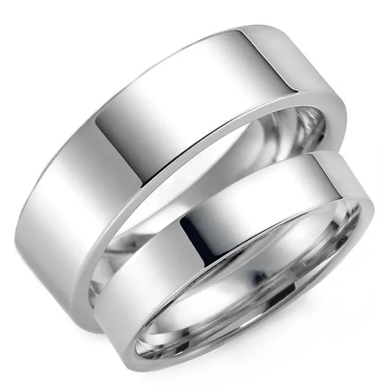 6 og 5 mm gifteringer i 14 karat hvitt gull - par