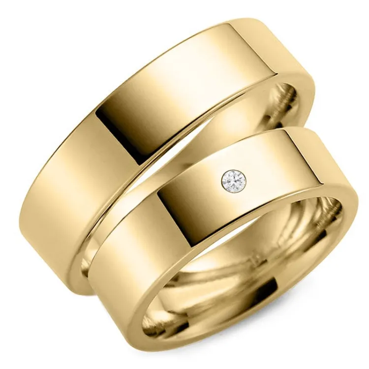 6 mm gifteringer i 14 karat gull 0,03 ct - par