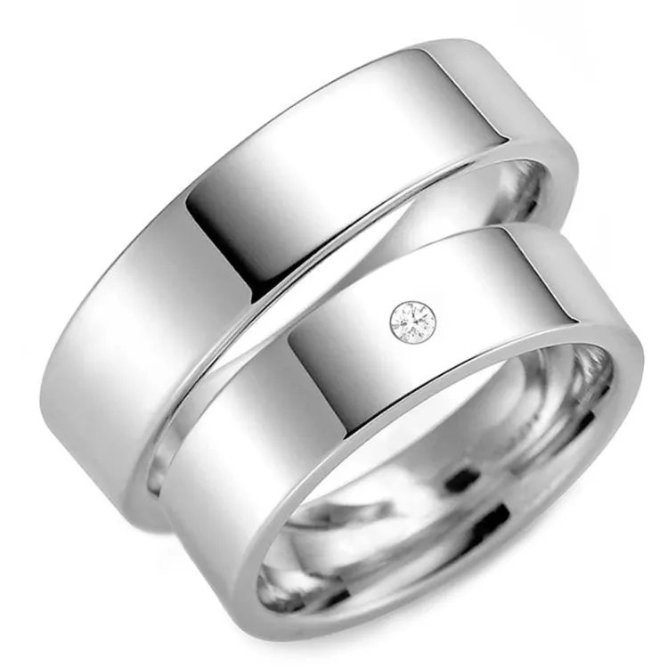 6 mm diamant gifteringer i 14 karat hvitt gull - par