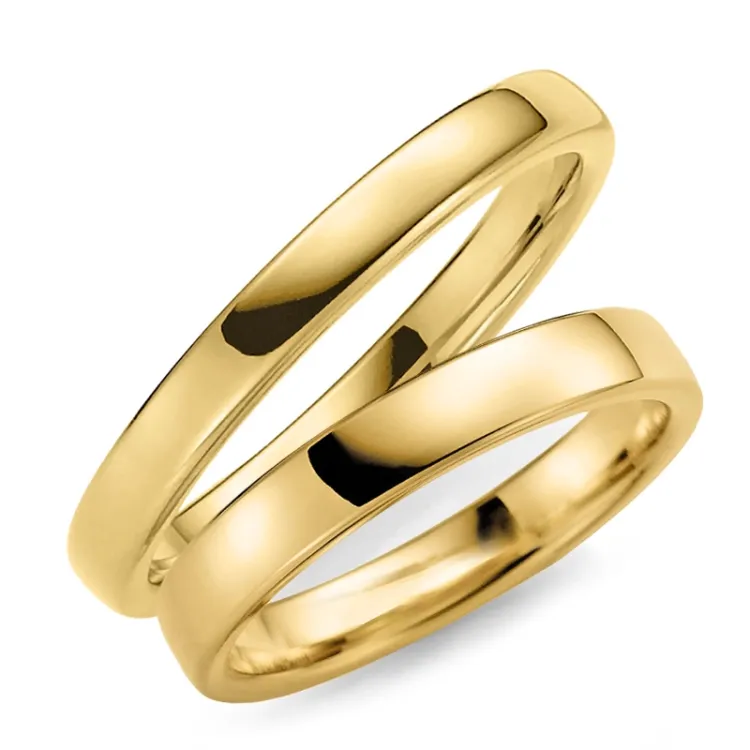 3 og 4 mm gifteringer i 9 karat gull - par