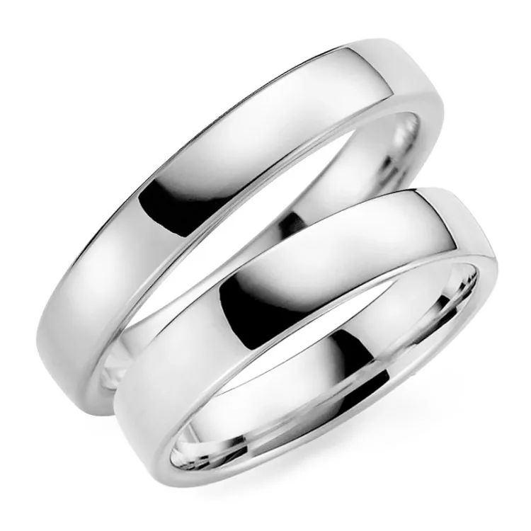 4 og 5 mm gifteringer i 14 karat hvitt gull - par